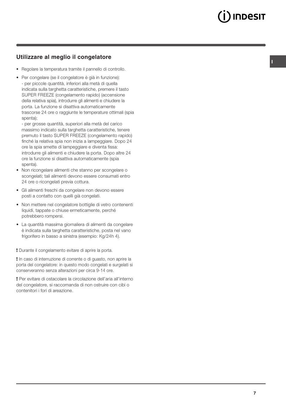 Utilizzare al meglio il congelatore | Indesit TAAN 5 FNF NX D User Manual | Page 7 / 72
