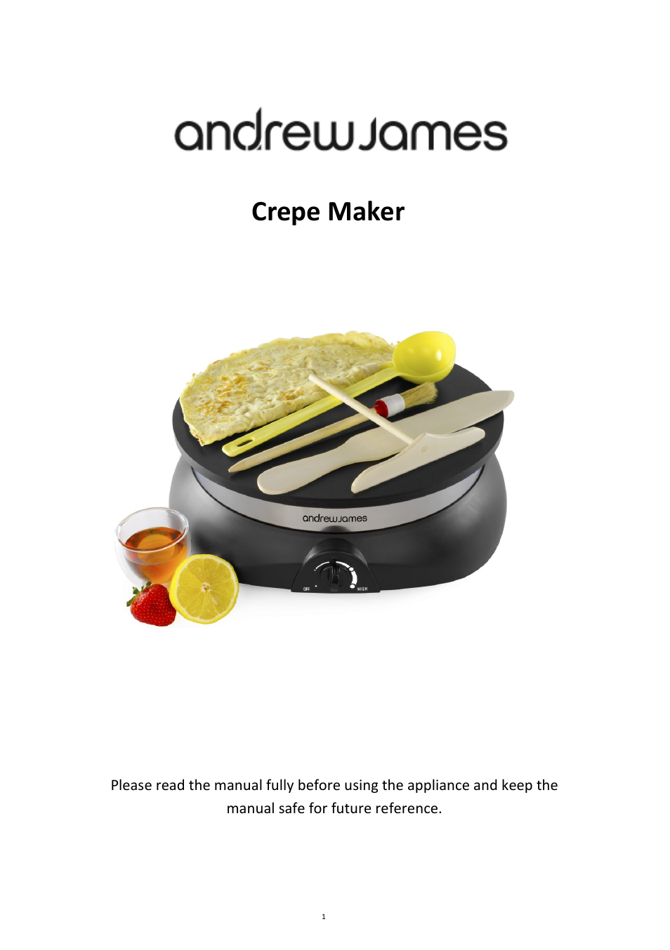 Andrew James AJ000021 Crepe Maker User Manual | 12 pages