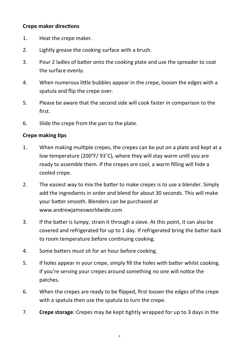 Andrew James AJ000021 Crepe Maker User Manual | Page 6 / 12