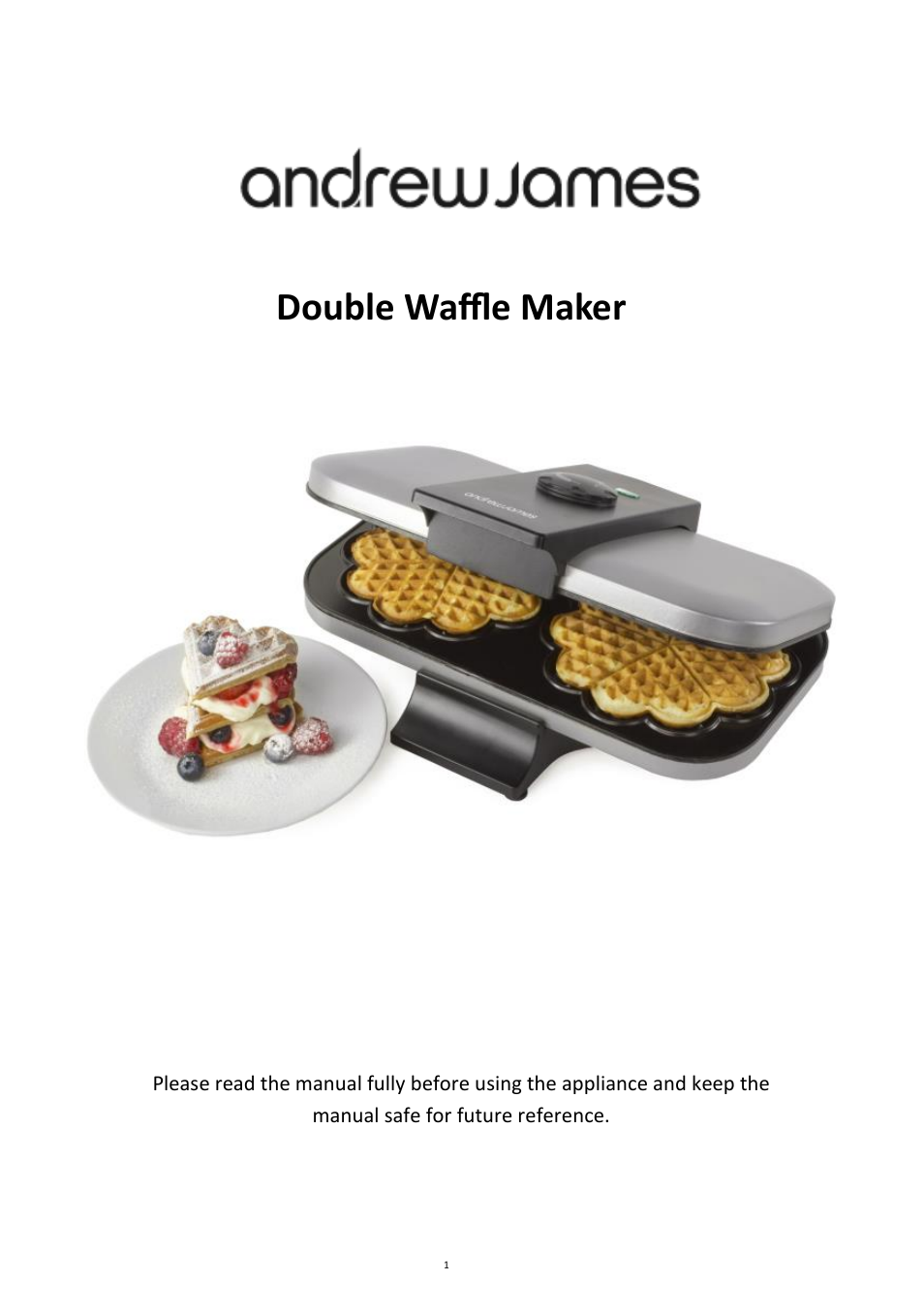 Andrew James AJ000129 Double Waffle Maker with Waffle Mix User Manual | 14 pages