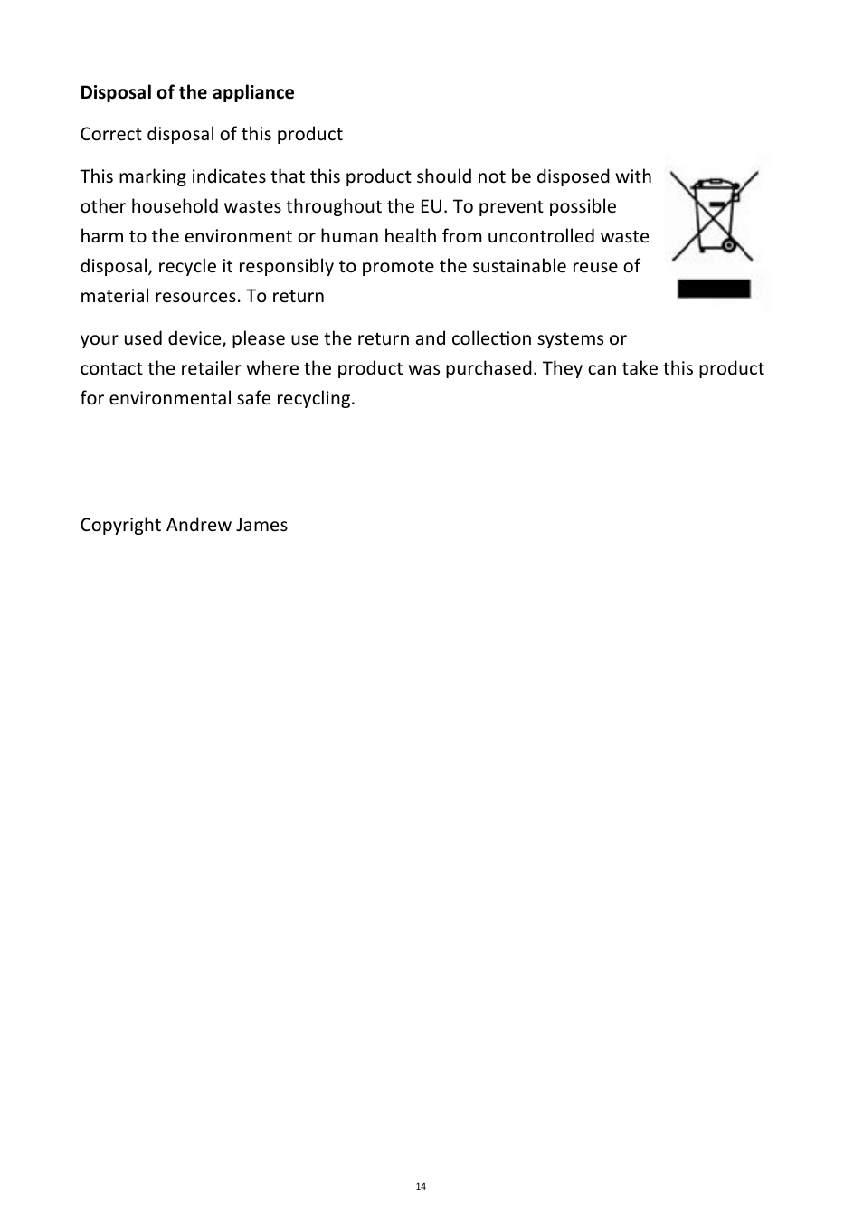 Andrew James AJ000129 Double Waffle Maker with Waffle Mix User Manual | Page 14 / 14
