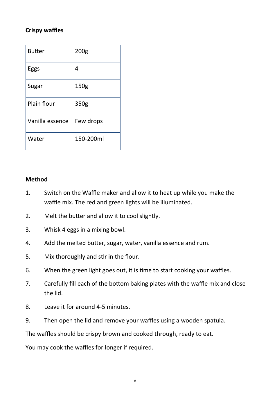 Andrew James AJ000129 Double Waffle Maker with Waffle Mix User Manual | Page 9 / 14