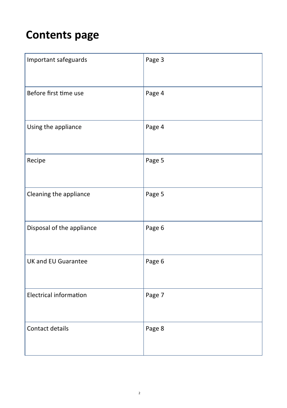 Contents page | Andrew James AJ000414 12 Doughnut Maker User Manual | Page 2 / 8