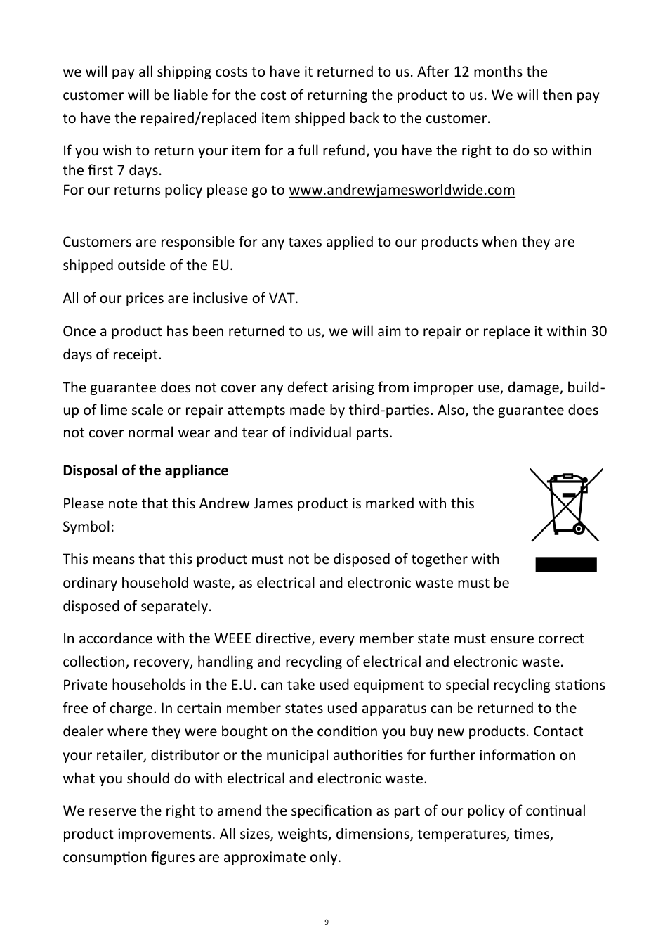 Andrew James AJ000404 7 Hole Doughnut Maker User Manual | Page 9 / 11