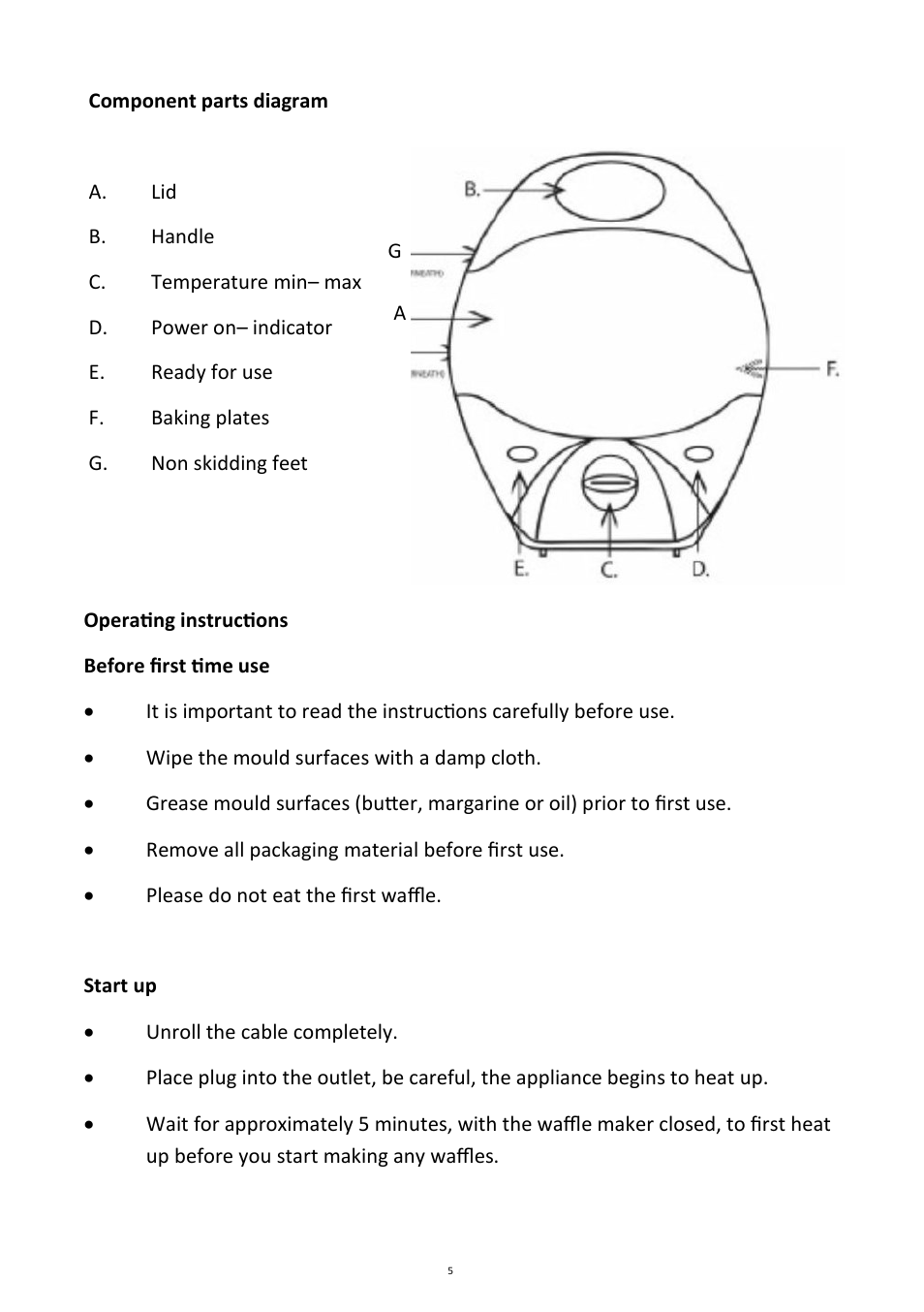 Andrew James AJ000402 Deluxe Waffle Maker User Manual | Page 5 / 11