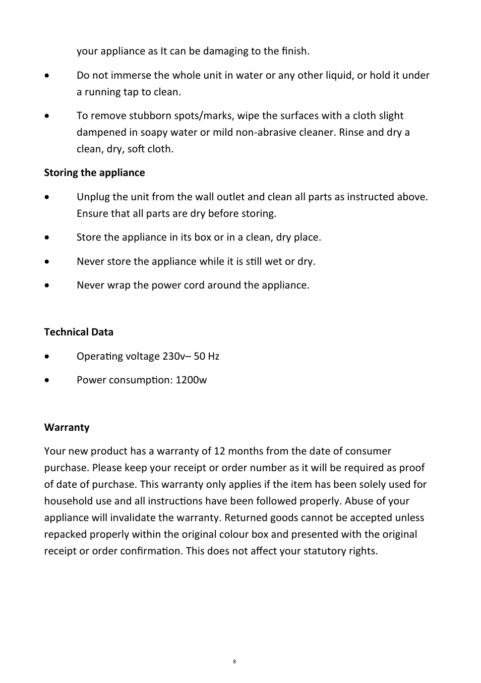 Andrew James AJ000402 Deluxe Waffle Maker User Manual | Page 8 / 11