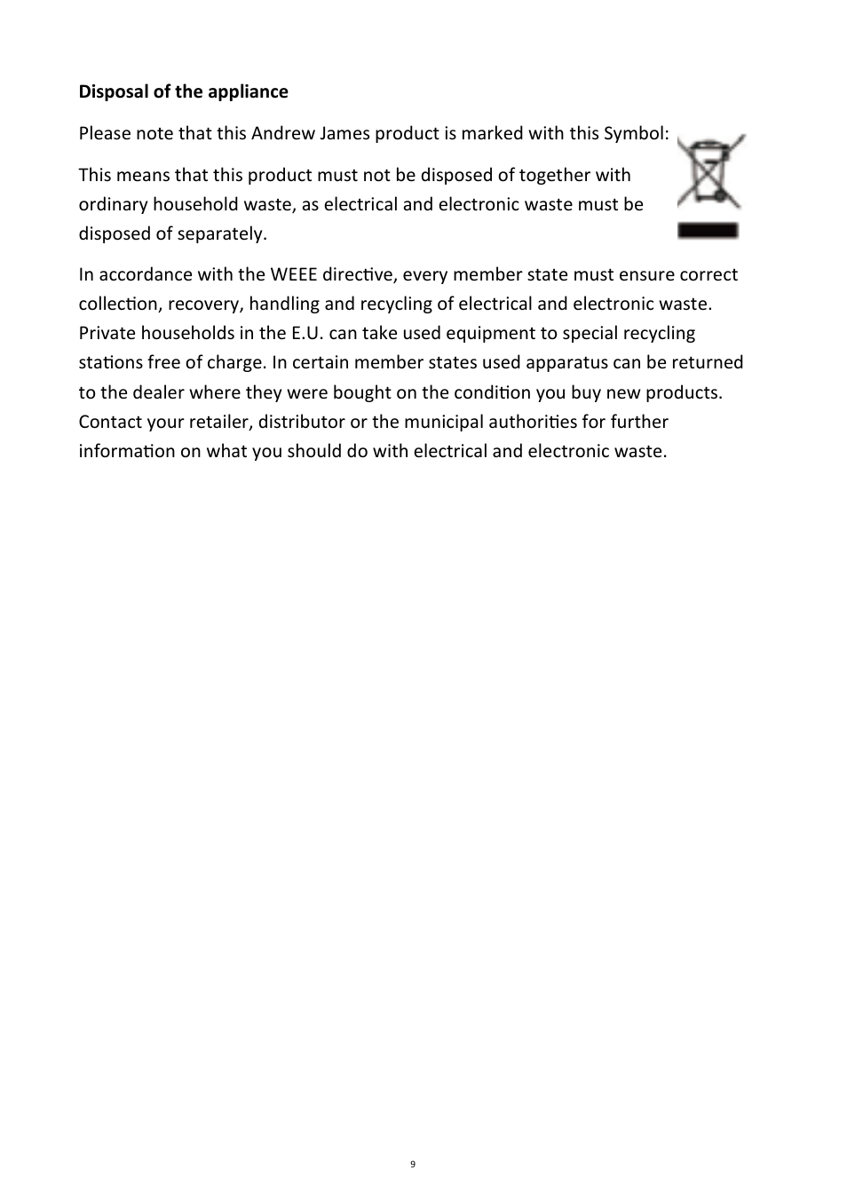 Andrew James AJ000402 Deluxe Waffle Maker User Manual | Page 9 / 11