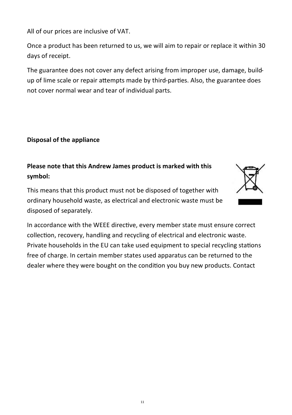 Andrew James AJ000023 Chocolate Fountain User Manual | Page 11 / 11