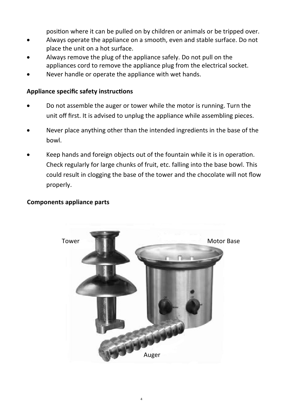 Andrew James AJ000023 Chocolate Fountain User Manual | Page 4 / 11