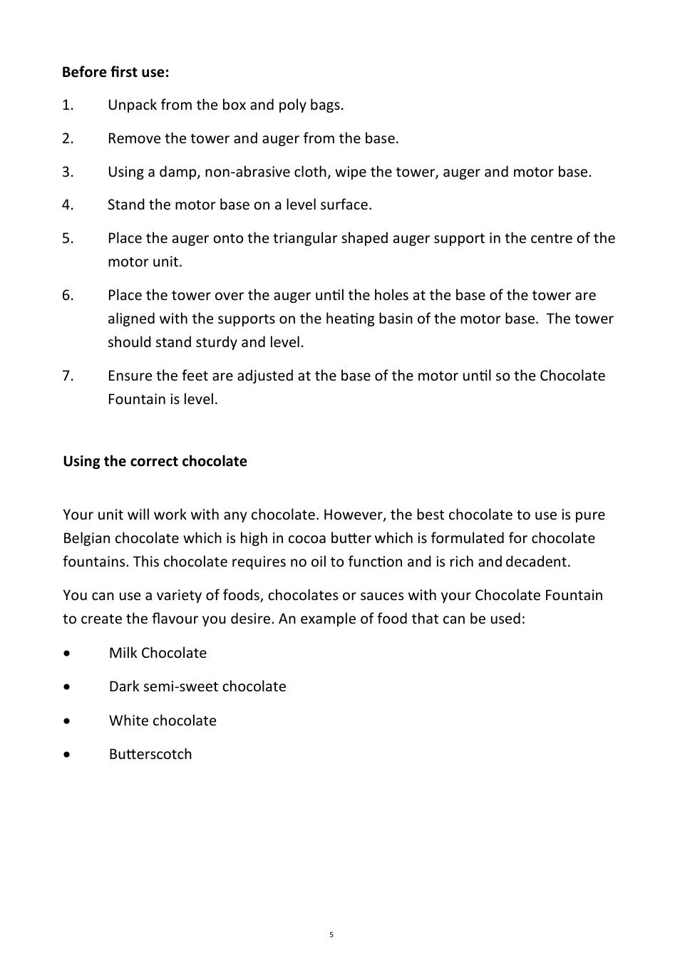 Andrew James AJ000023 Chocolate Fountain User Manual | Page 5 / 11