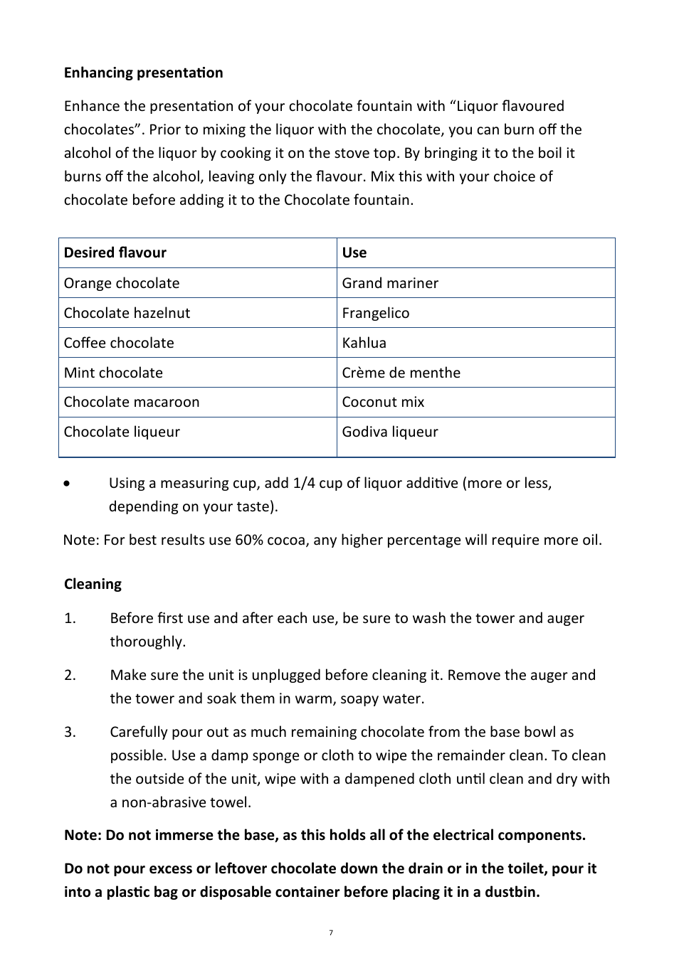 Andrew James AJ000023 Chocolate Fountain User Manual | Page 7 / 11