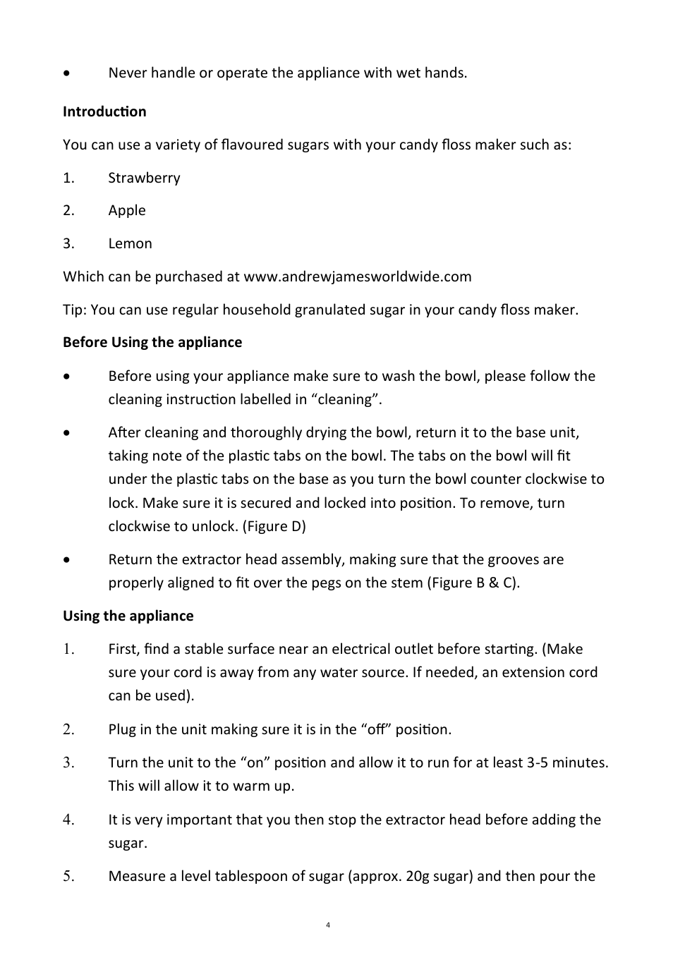 Andrew James AJ000038 Candy Floss Maker User Manual | Page 4 / 12