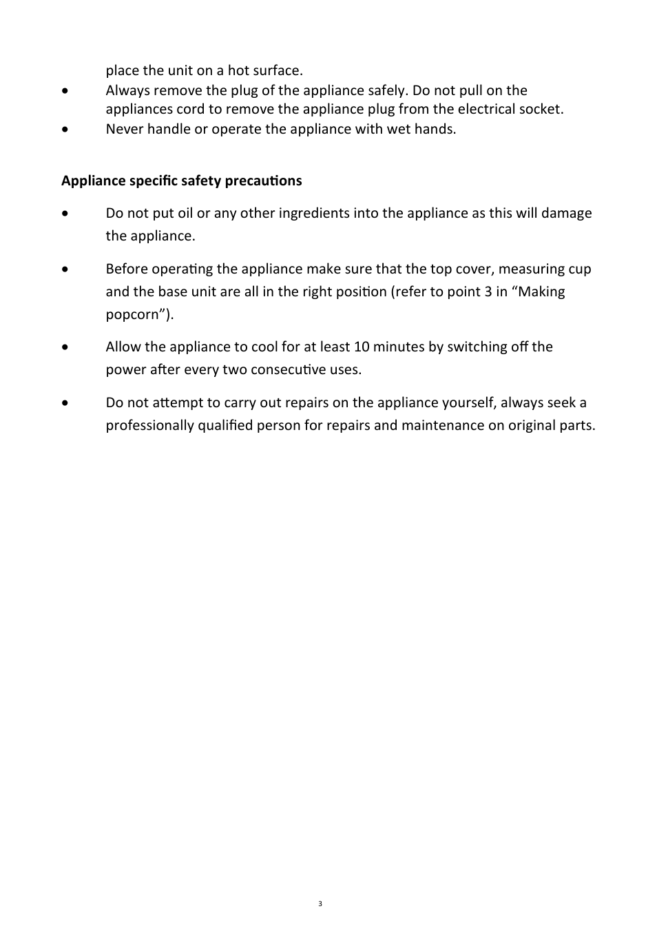 Andrew James AJ000041 Popcorn Maker User Manual | Page 3 / 7