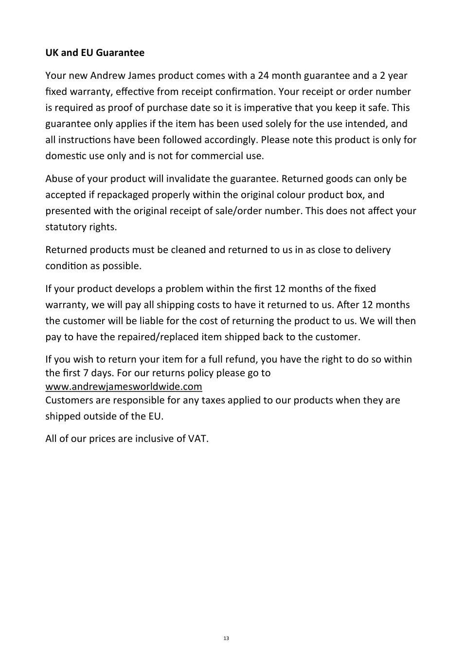 Andrew James AJ000014 Ice Cream Maker with Spare Bowl User Manual | Page 13 / 15
