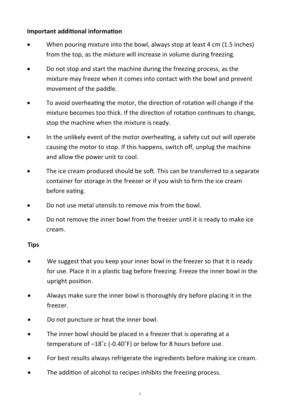 Andrew James AJ000014 Ice Cream Maker with Spare Bowl User Manual | Page 7 / 15