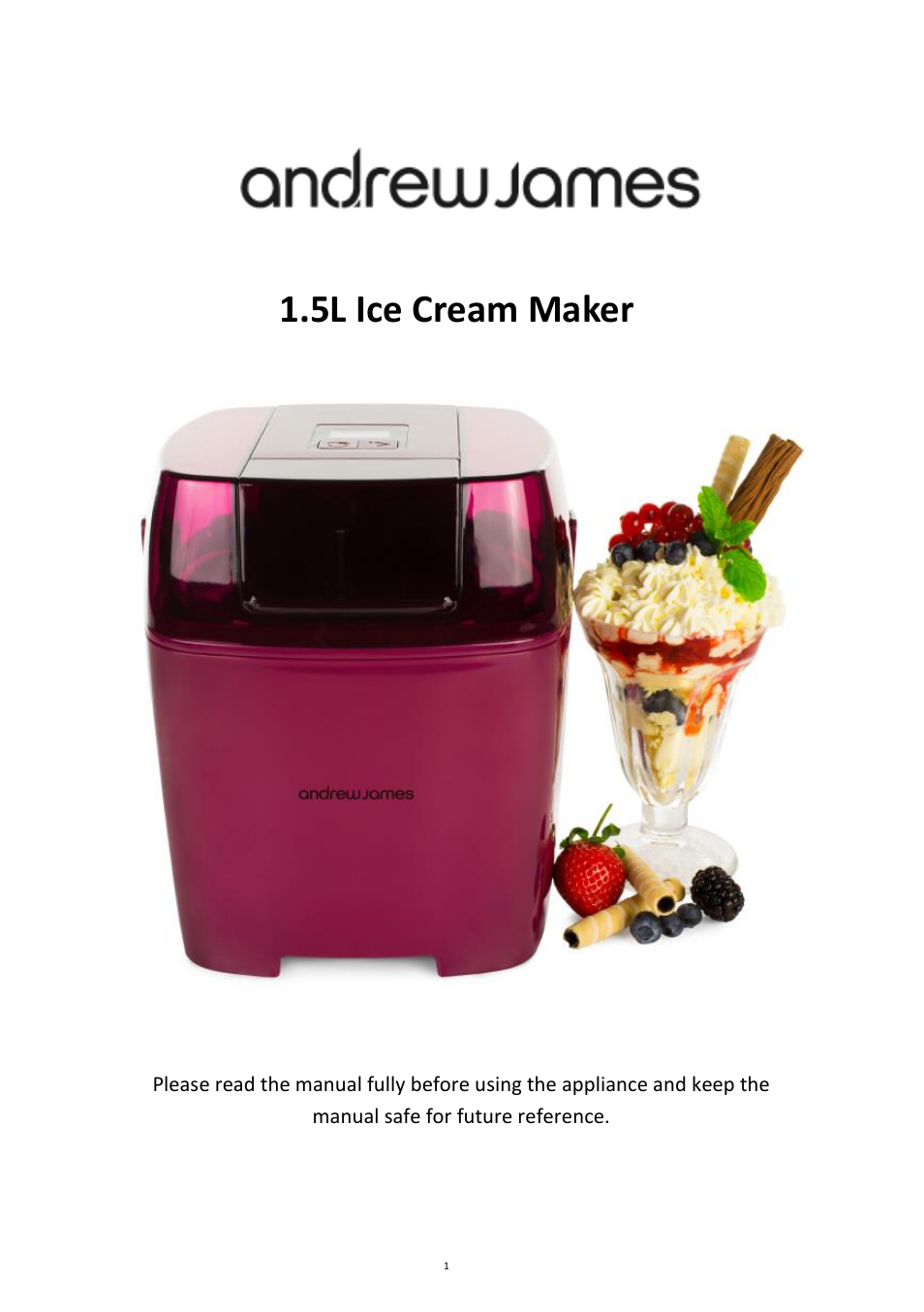 Andrew James AJ000420 Premium Digital 1.5L Ice Cream Maker User Manual | 16 pages