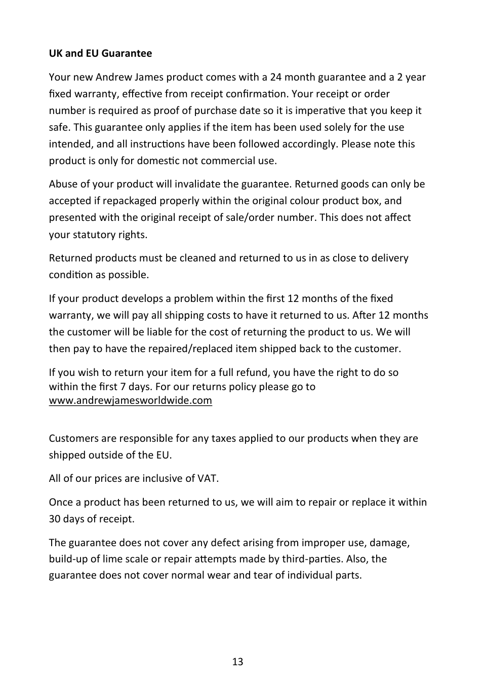 Andrew James AJ000079 90 Day Pet Feeder User Manual | Page 13 / 13