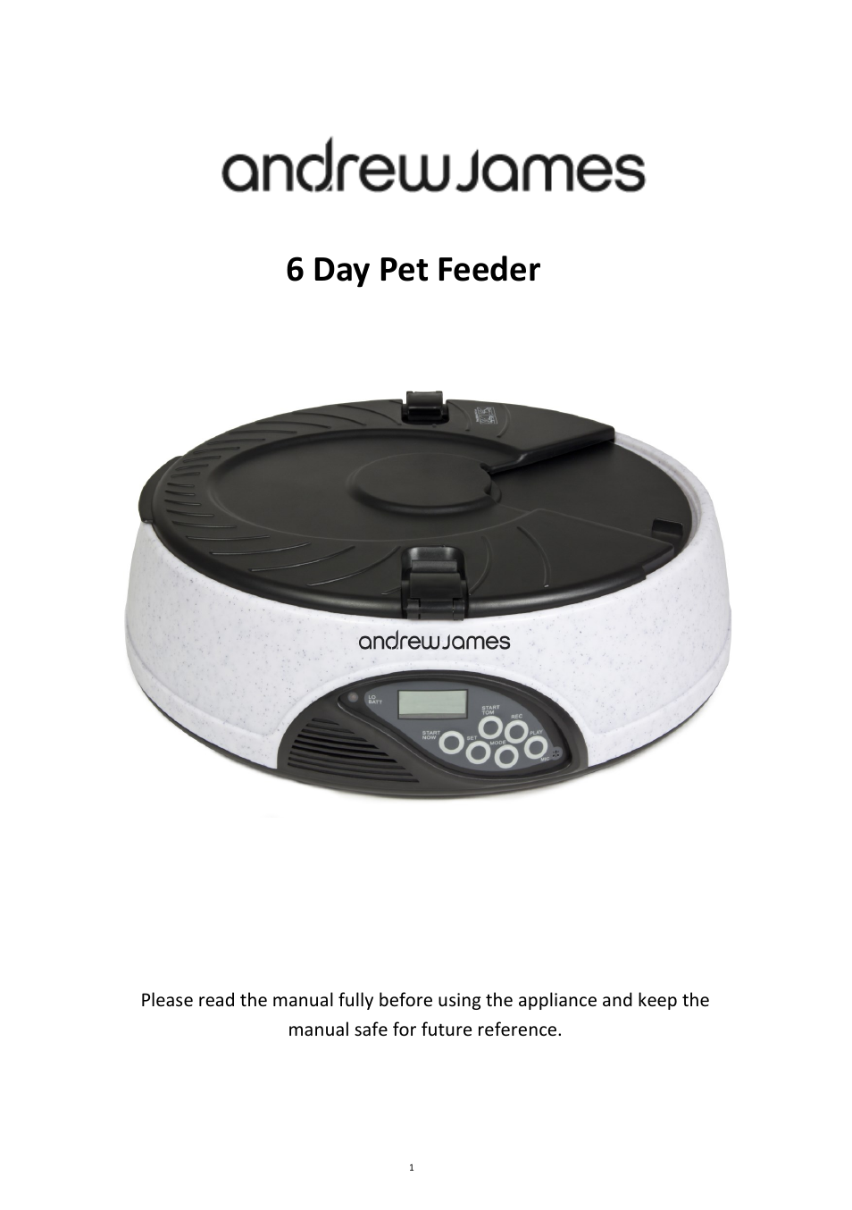 Andrew James AJ000285 6 Day Pet Feeder User Manual | 11 pages