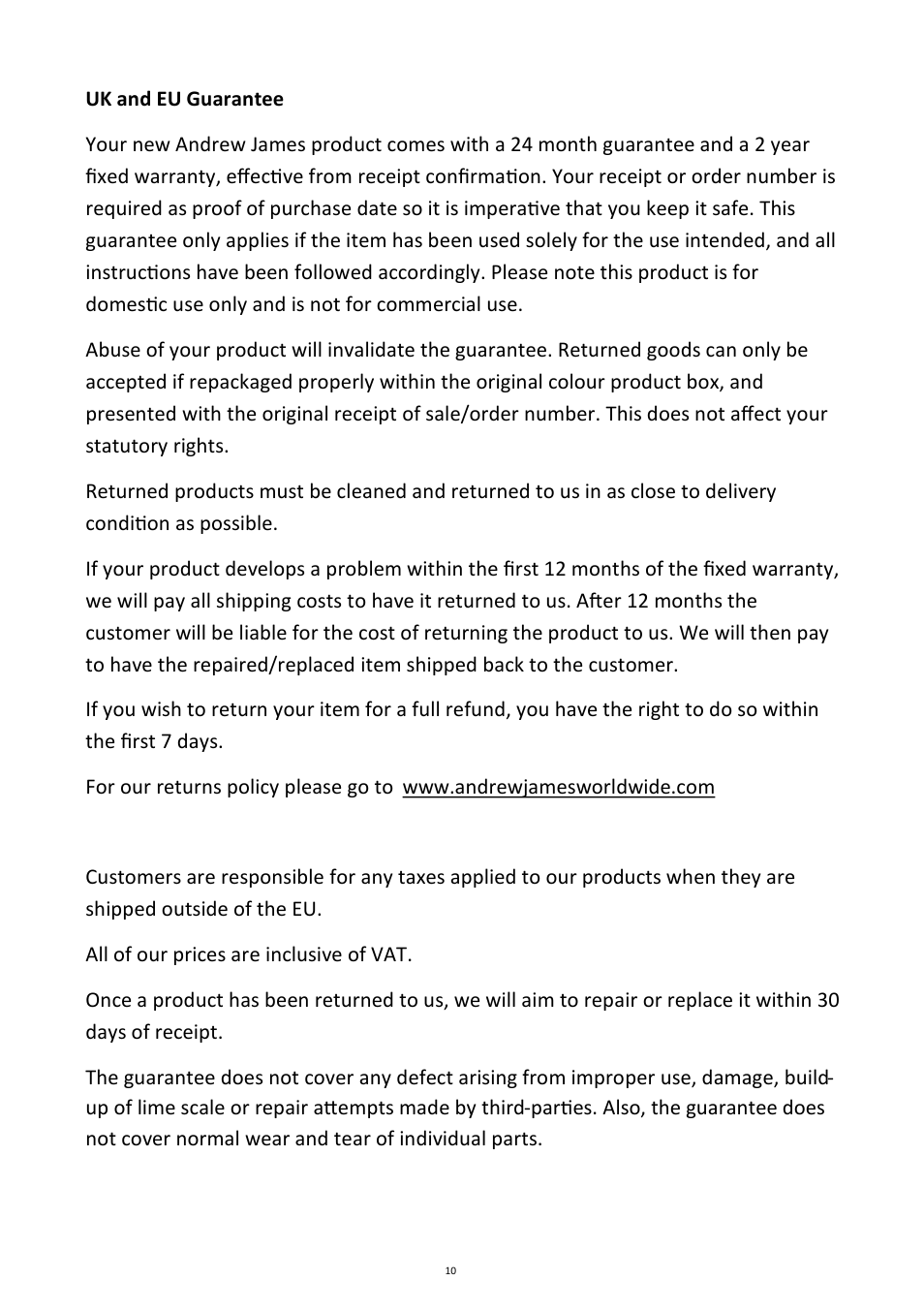 Andrew James AJ000268 Patio Heater User Manual | Page 10 / 12