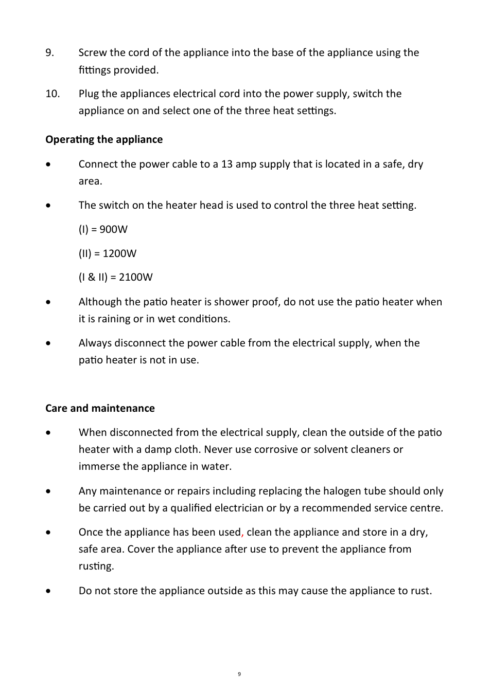 Andrew James AJ000268 Patio Heater User Manual | Page 9 / 12
