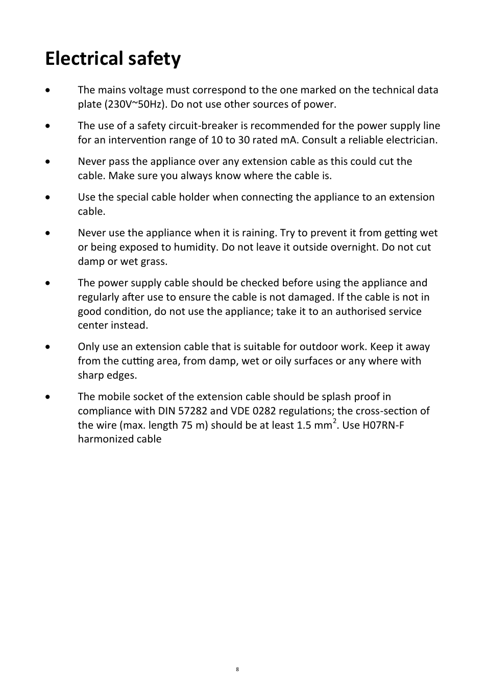 Electrical safety | Andrew James AJ000256 Electric Cultivator/Tiller User Manual | Page 8 / 18