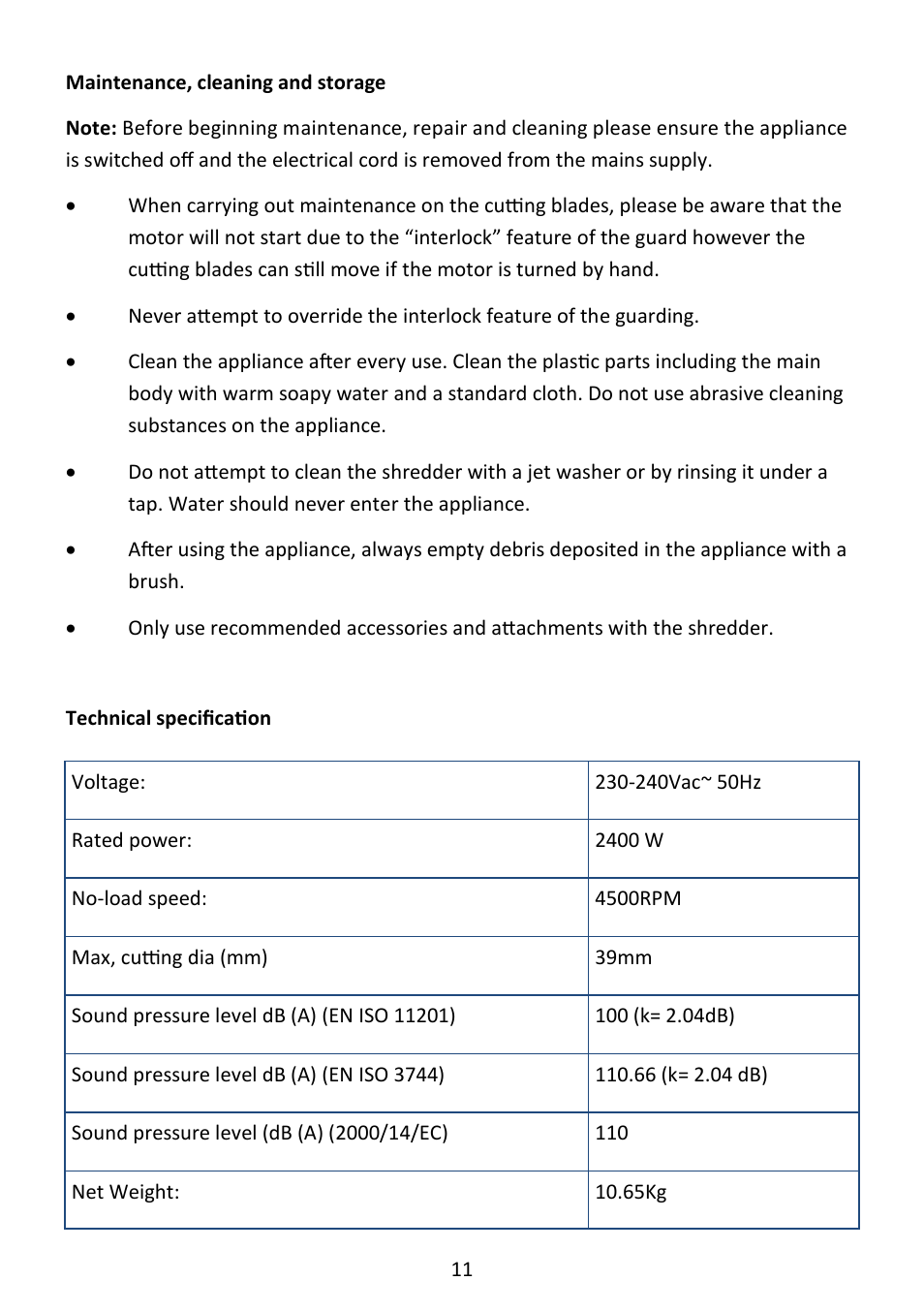 Andrew James AJ000582 Garden Shredder with 45 Litre Collection Bag User Manual | Page 11 / 15