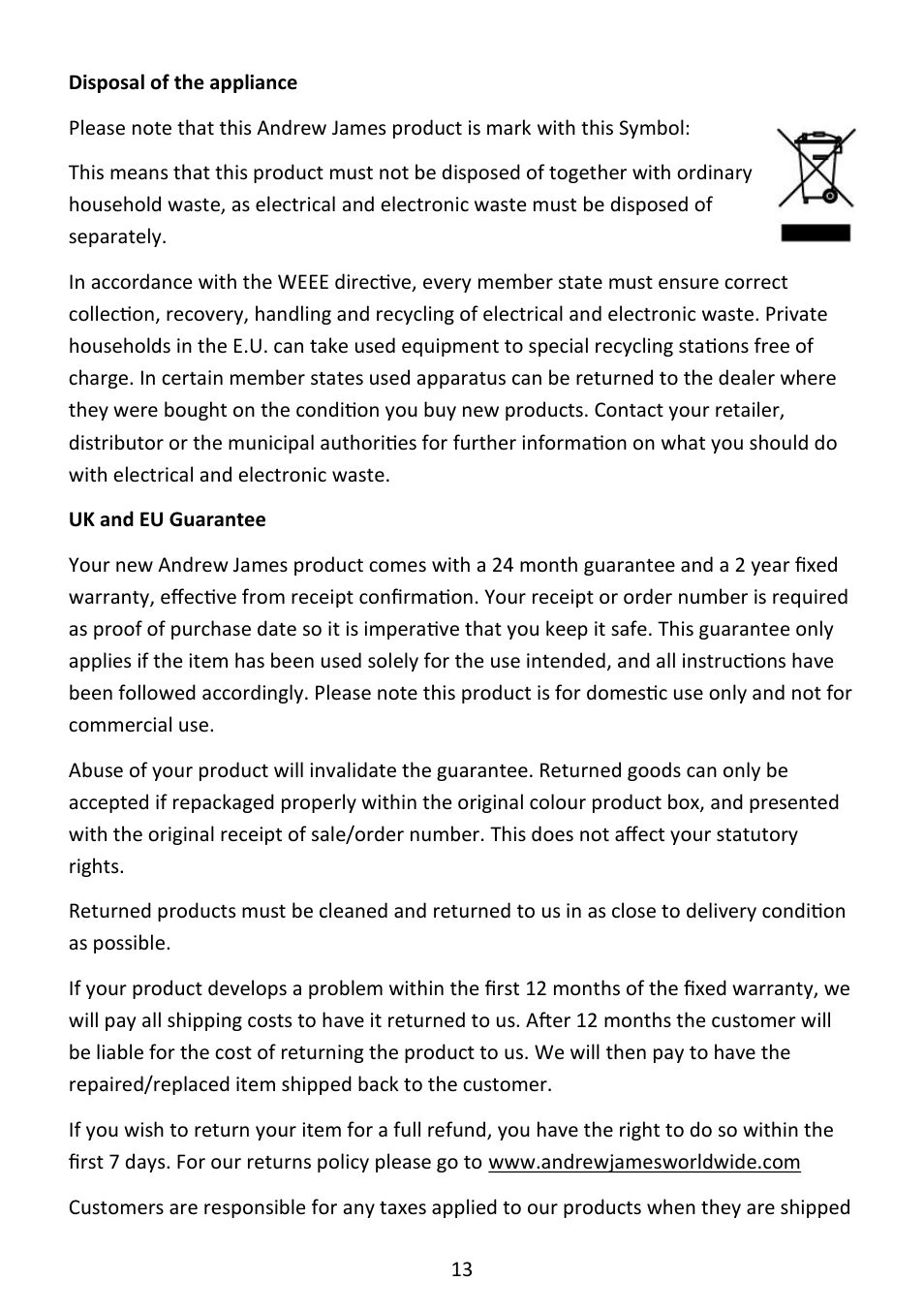 Andrew James AJ000582 Garden Shredder with 45 Litre Collection Bag User Manual | Page 13 / 15