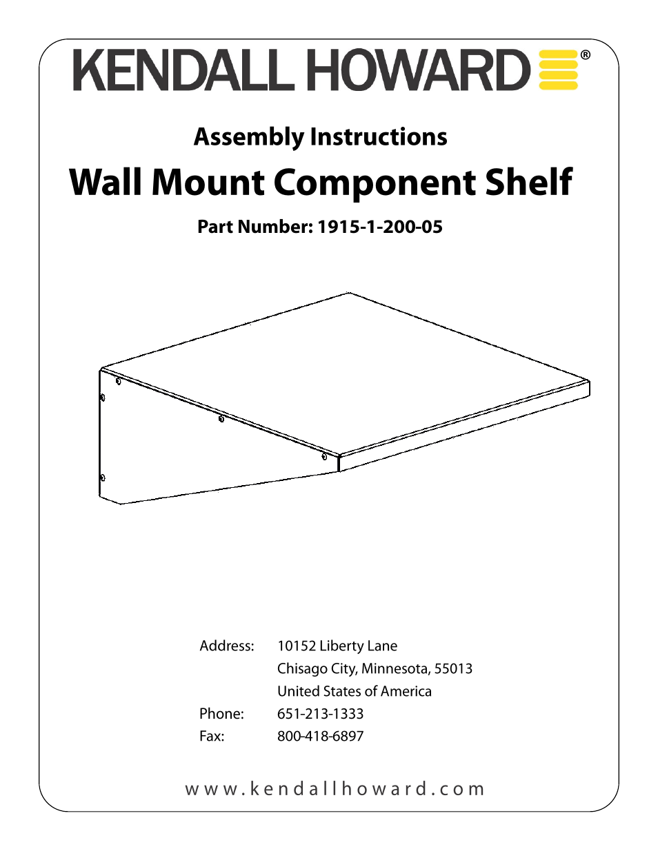 Kendall Howard 1915-1-200-05 Wall Mount Component Shelf User Manual | 2 pages