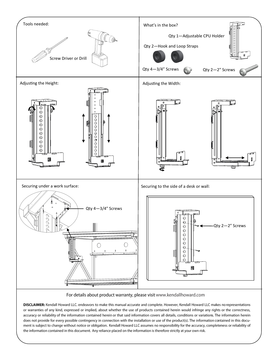 Kendall Howard 1915-1-500-00 Adjustable CPU Holder User Manual | Page 2 / 2