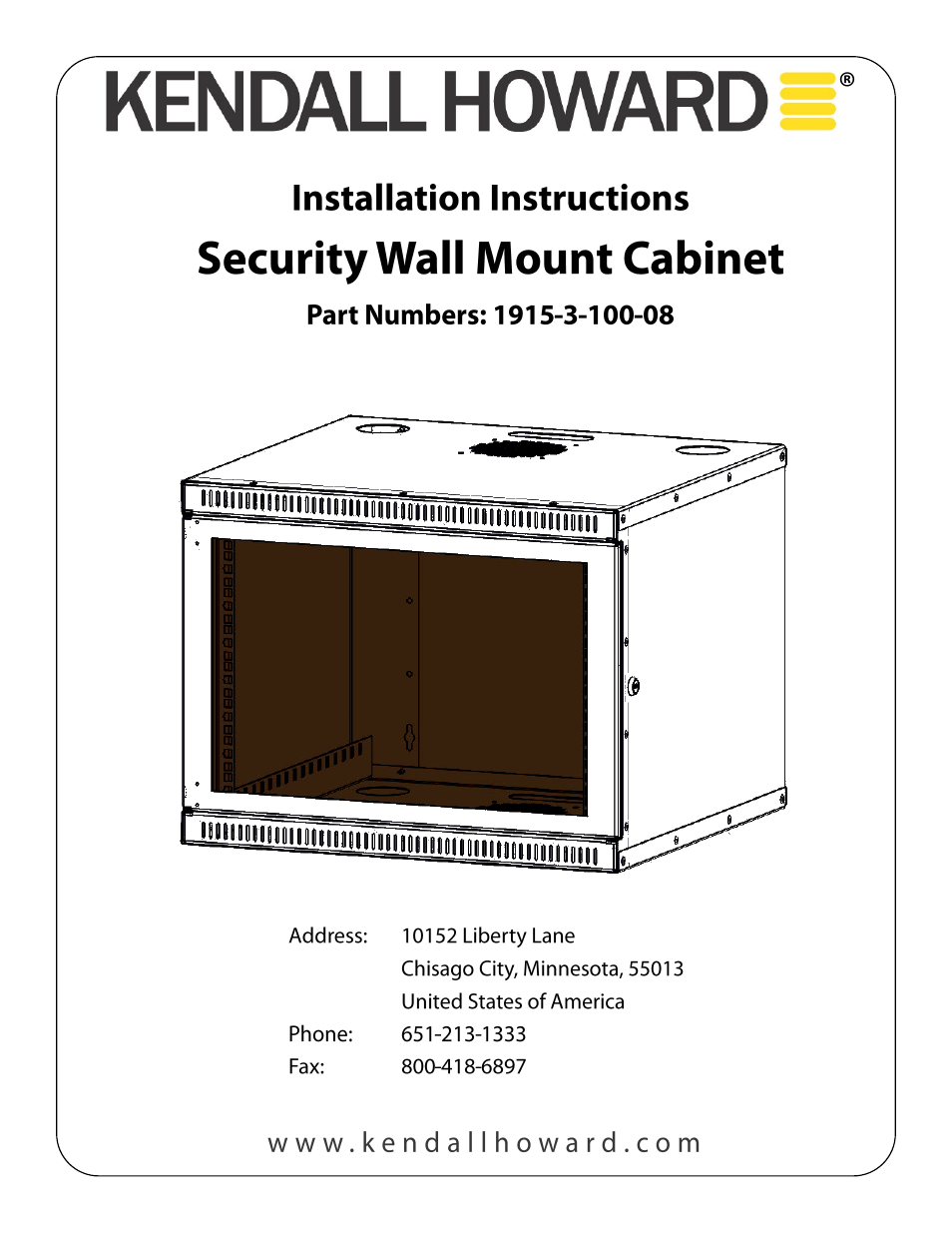 Kendall Howard 1915-3-100-08 8U Security Wall Mount Cabinet User Manual | 2 pages