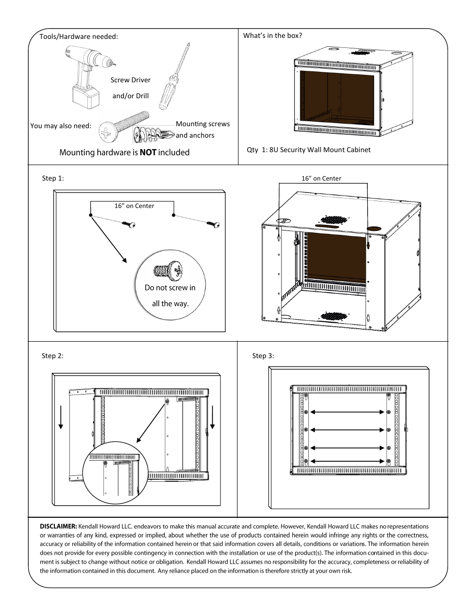 Kendall Howard 1915-3-100-08 8U Security Wall Mount Cabinet User Manual | Page 2 / 2