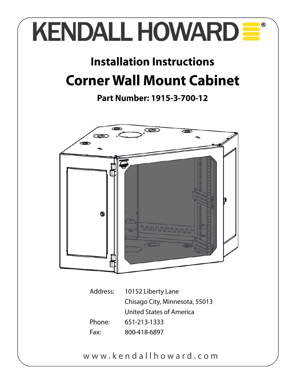 Kendall Howard 1915-3-700-12 12U Corner Wall Mount Cabinet User Manual | 2 pages