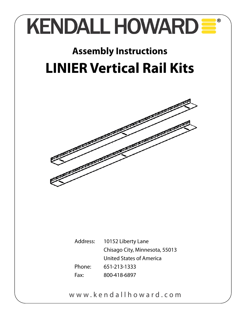 Kendall Howard 3150-3-002-06 6U LINIER Wall Mount Vertical Rail Kit – 10-32 Tapped User Manual | 2 pages