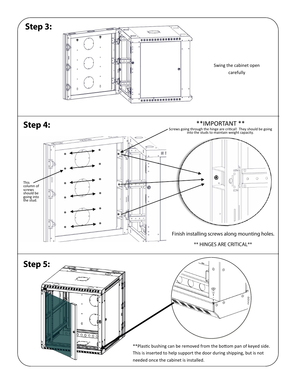 Important | Kendall Howard 313x-3-001-22 22U LINIER Swing-Out Wall Mount Cabinet User Manual | Page 3 / 4