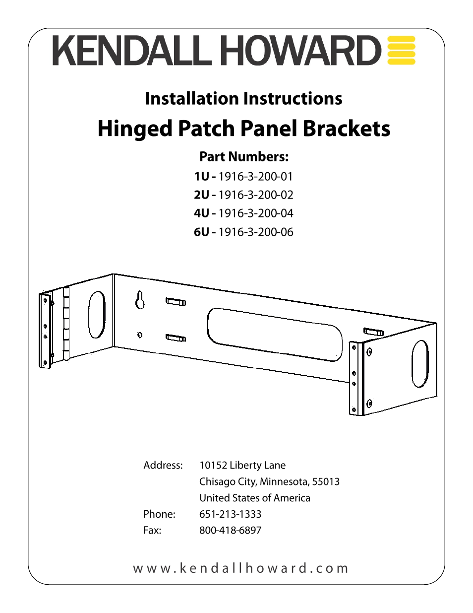 Kendall Howard 1916-3-200-06 6U Patch Panel Bracket User Manual | 2 pages