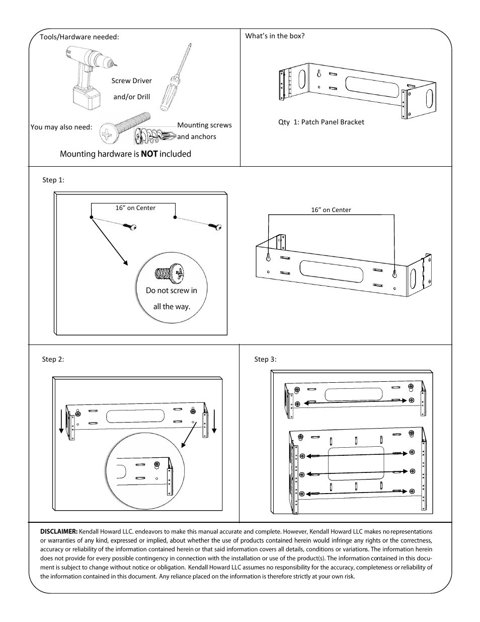 Kendall Howard 1916-3-200-06 6U Patch Panel Bracket User Manual | Page 2 / 2