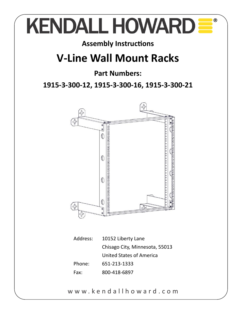 Kendall Howard 1915-3-300-21 21U V-Line Wall Mount Rack User Manual | 2 pages