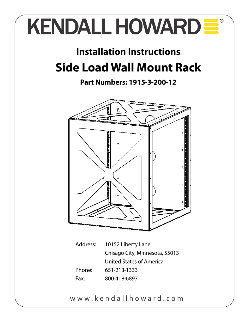 Kendall Howard 1915-3-200-12 12U Side Load Wall Mount Rack User Manual | 2 pages