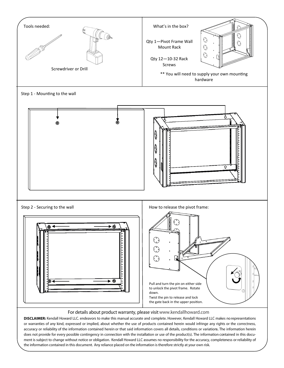 Kendall Howard 1915-3-400-08 8U Pivot Frame Wall Mount Rack User Manual | Page 2 / 2