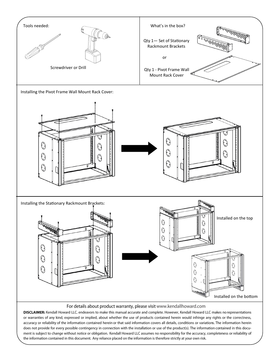 Kendall Howard 1915-3-402-00 Pivot Frame Stationary Rackmount Brackets User Manual | Page 2 / 2