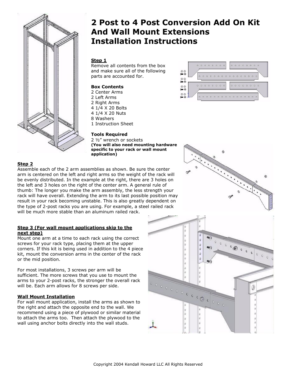 Kendall Howard 1927-3-004-00 4-Piece Rack Conversion Kit User Manual | 1 page