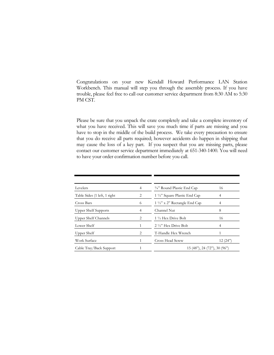 Step 1. inventory, Part qty, Your new performance workstation | Kendall Howard 5000-3-40x-xx Performance 400 Series LAN Station User Manual | Page 2 / 14