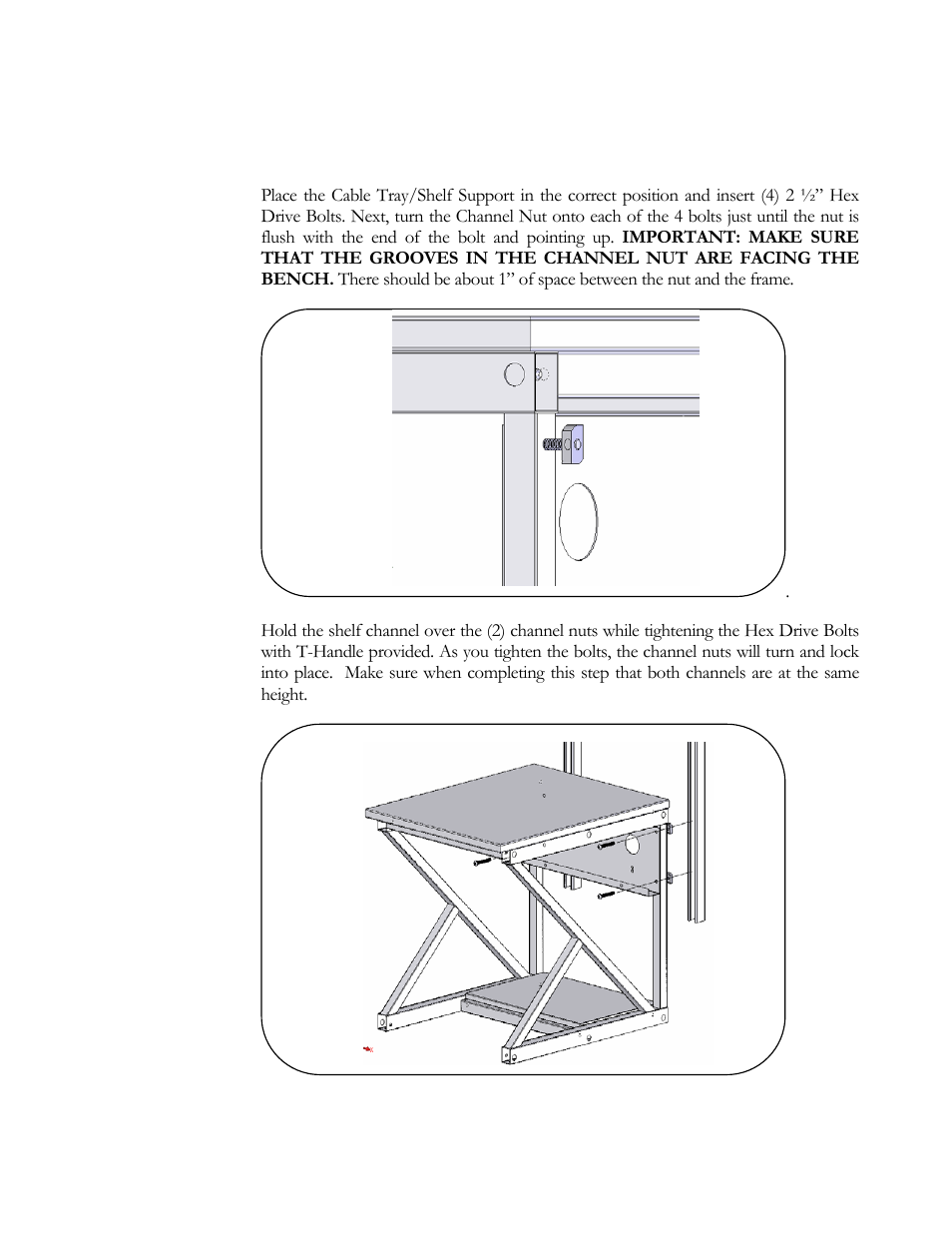 Step 7. attach cable tray and shelf channels | Kendall Howard 5000-3-40x-xx Performance 400 Series LAN Station User Manual | Page 8 / 14