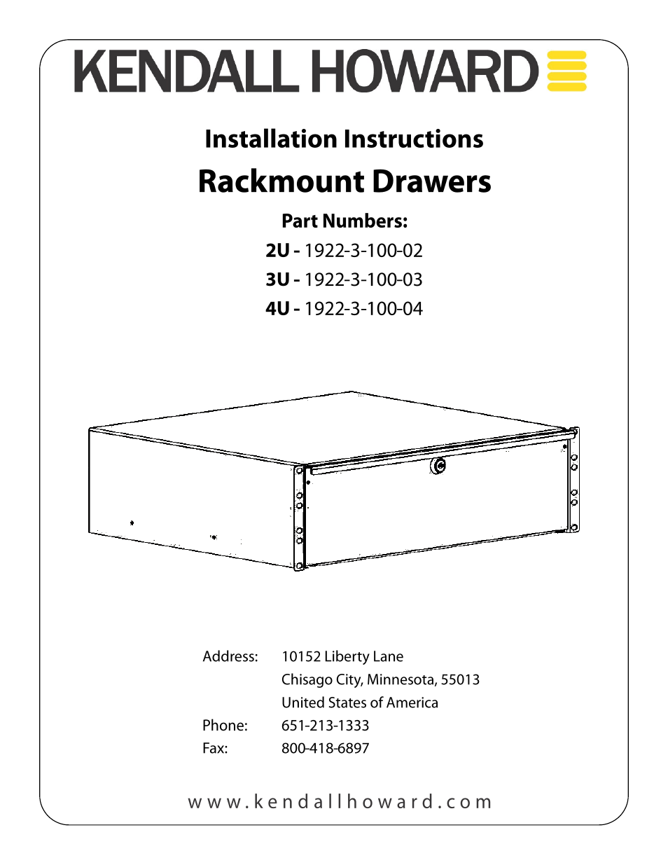 Kendall Howard 1922-3-100-0x xU Rack Mountable Drawer User Manual | 2 pages