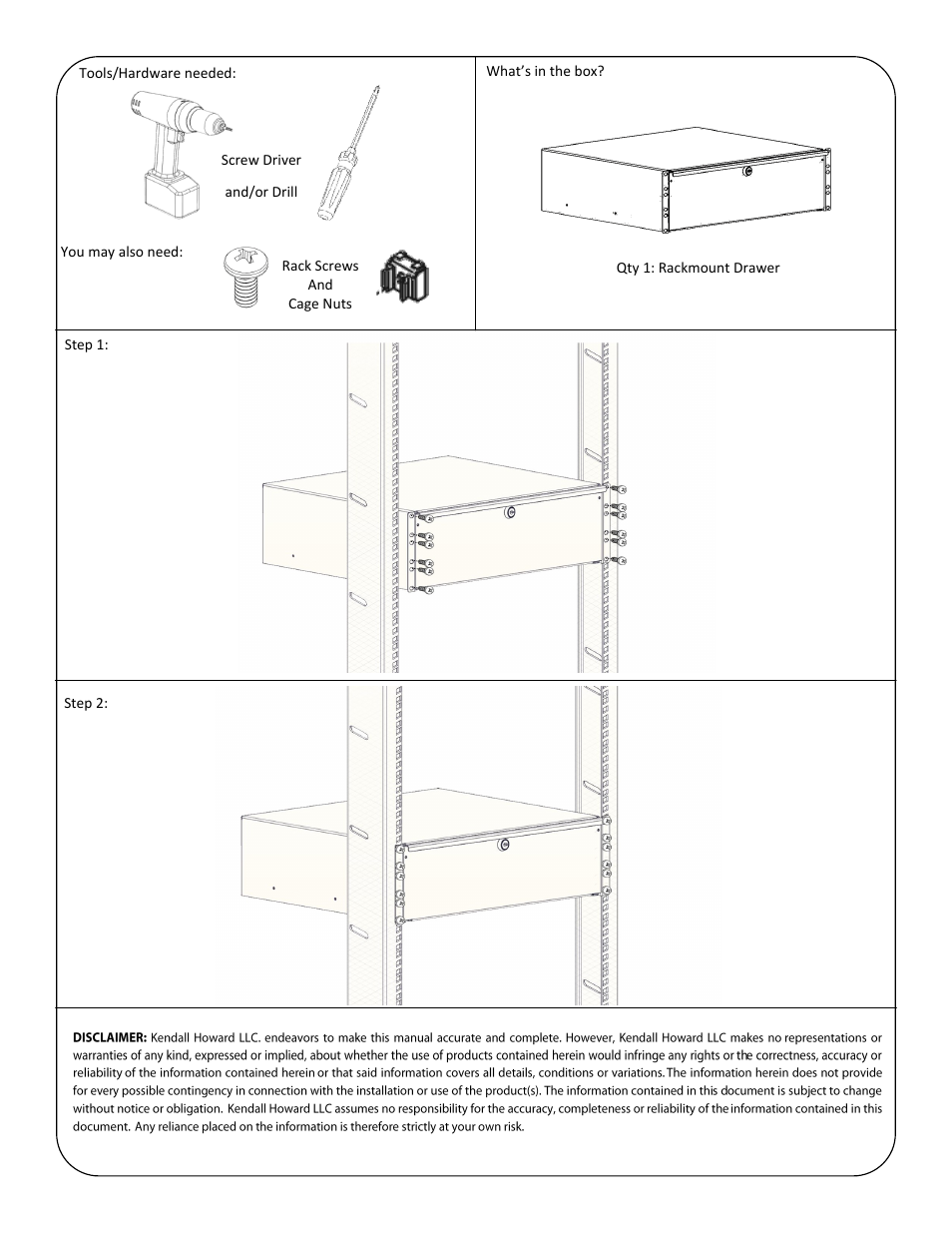 Kendall Howard 1922-3-100-0x xU Rack Mountable Drawer User Manual | Page 2 / 2