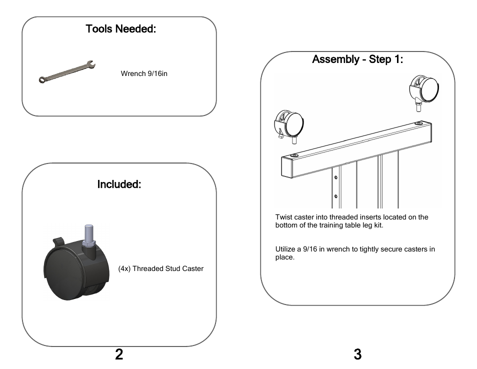 Kendall Howard 5500-3-100-03 Training Table Locking Caster Kit User Manual | Page 2 / 2