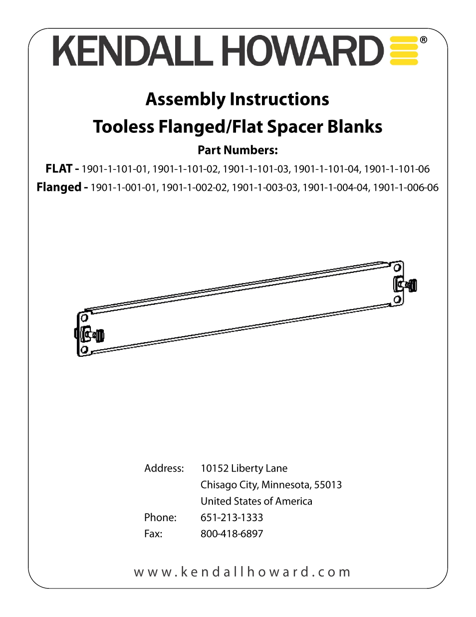 Kendall Howard 1901-1-101-0x Spacer Blanks User Manual | 2 pages