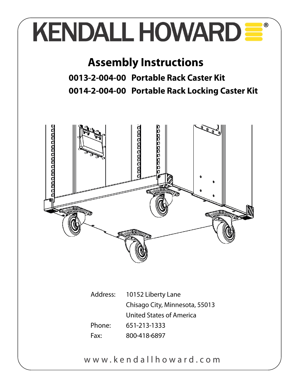 Kendall Howard 001x-2-004-00 Portable Rack Caster Kit User Manual | 2 pages