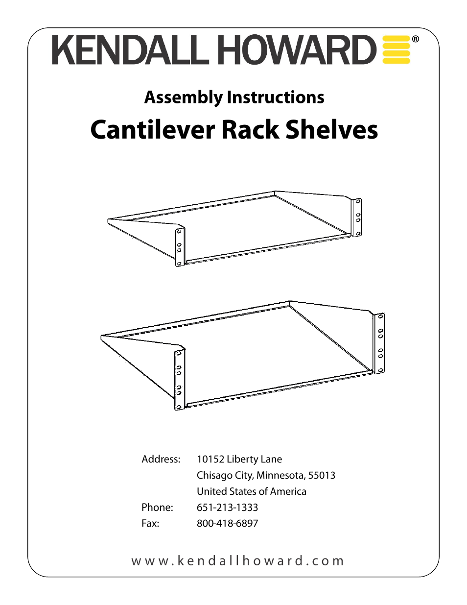 Kendall Howard 1906-3-20x-0x Component Shelf User Manual | 2 pages