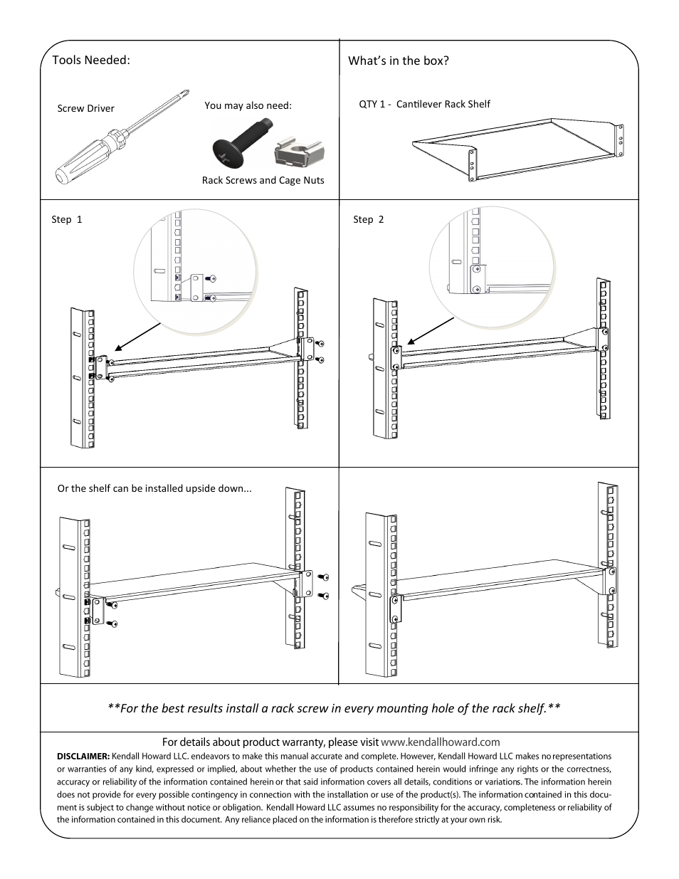 Kendall Howard 1906-3-20x-0x Component Shelf User Manual | Page 2 / 2